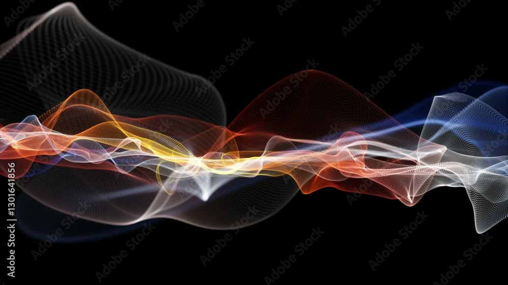 Poster futuristic video animation with particle wave object in slow motion, 4096x2304 loop 4k