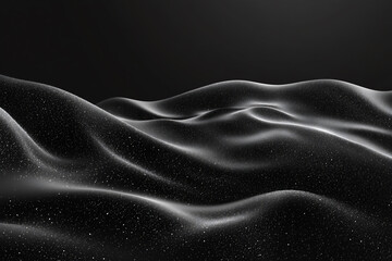 Abstract monochrome wavy background. 3d illustration with black waves and particles. soft lighting. wave on a black background. texture. wallpaper in calm tones. luxury elegant background