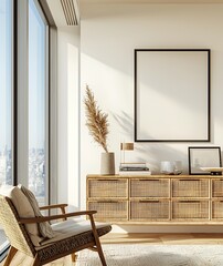 Modern Living Room with Natural Decor and Bright Sunlight