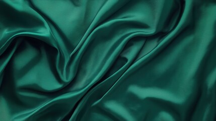 Obraz premium Elegant emerald green satin fabric with soft folds and silky texture