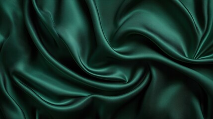 Luxury emerald green satin fabric with smooth folds and glossy texture