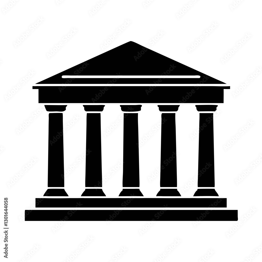 Poster a classic building silhouette with columns and triangular roof, isolated. this vector design can rep
