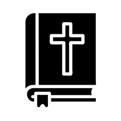 Obraz premium a black silhouette of the bible with a cross on it. A bookmark sticks out vector icon illustration