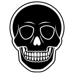 Fototapeta premium a black skull with a white outline on a background. The skull has a detailed jaw, eye sockets, and nose vector illustration