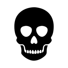 a black skull with empty eye sockets and a full set of teeth, a symbol of danger and mortality. vector  icon illustration