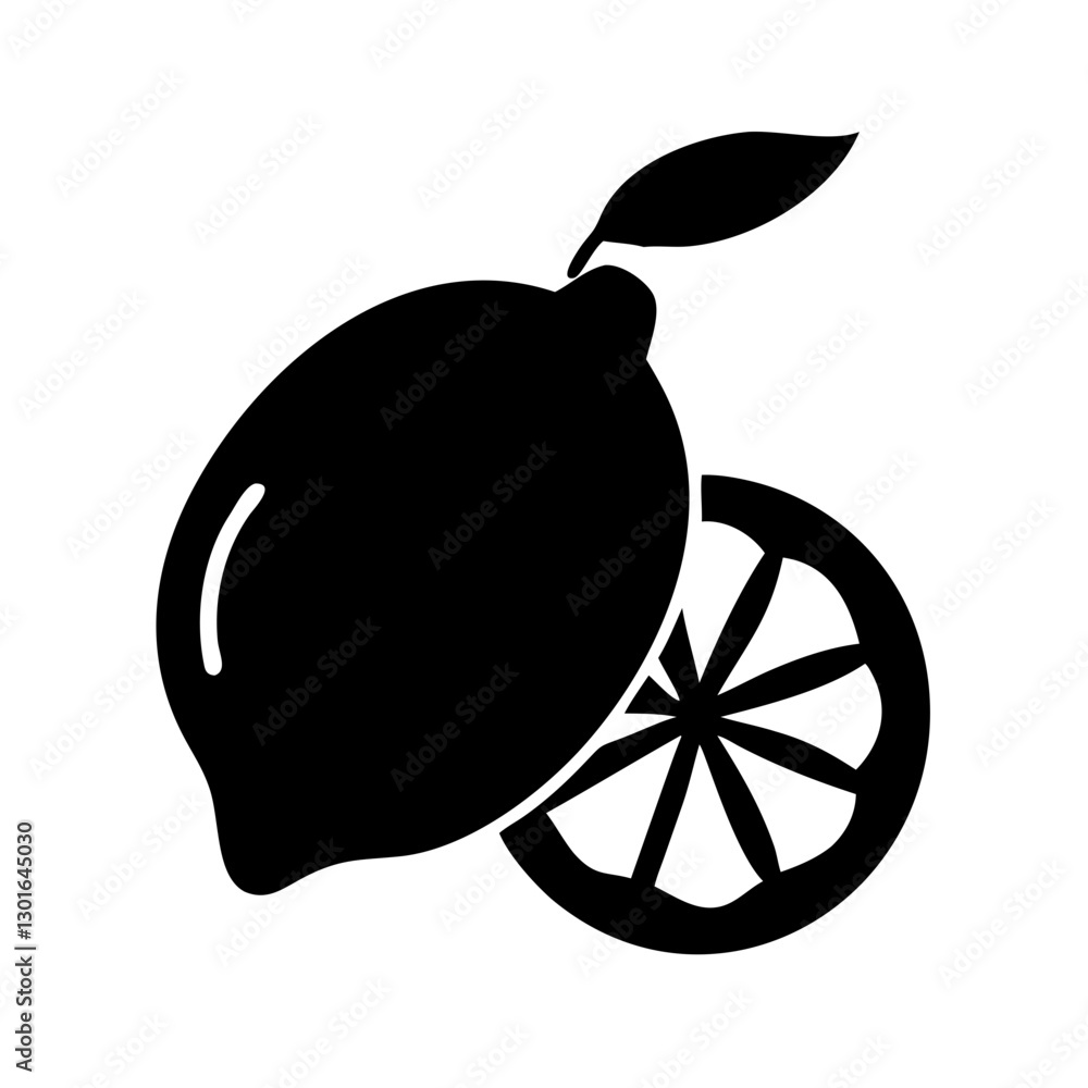 Poster a close-up image of a lemon with a leaf and a sliced lemon vector illustration