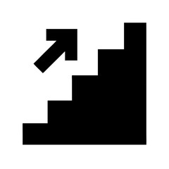 a staircase with an arrow, symbolizes growth, progress, and forward movement. the stair is black, vector icon illustration