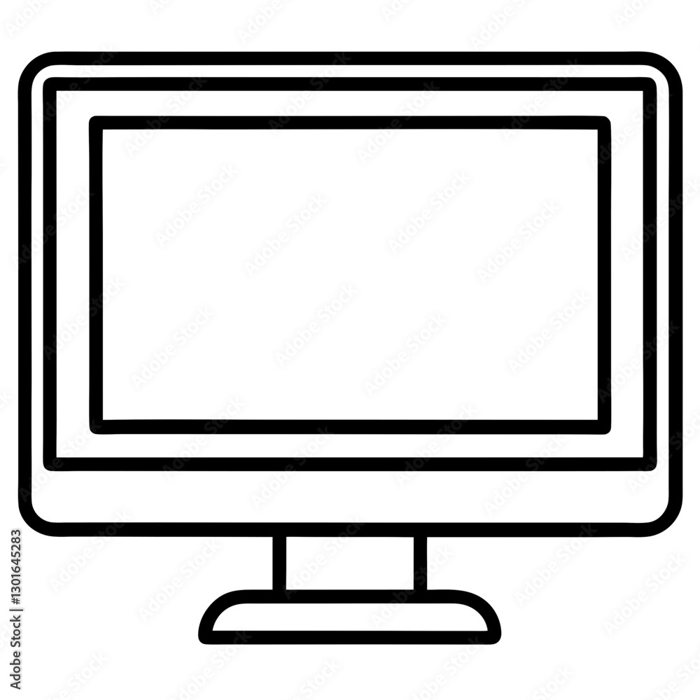 Poster a detailed vector outline of a modern computer monitor with a blank screen. the screen is framed by 