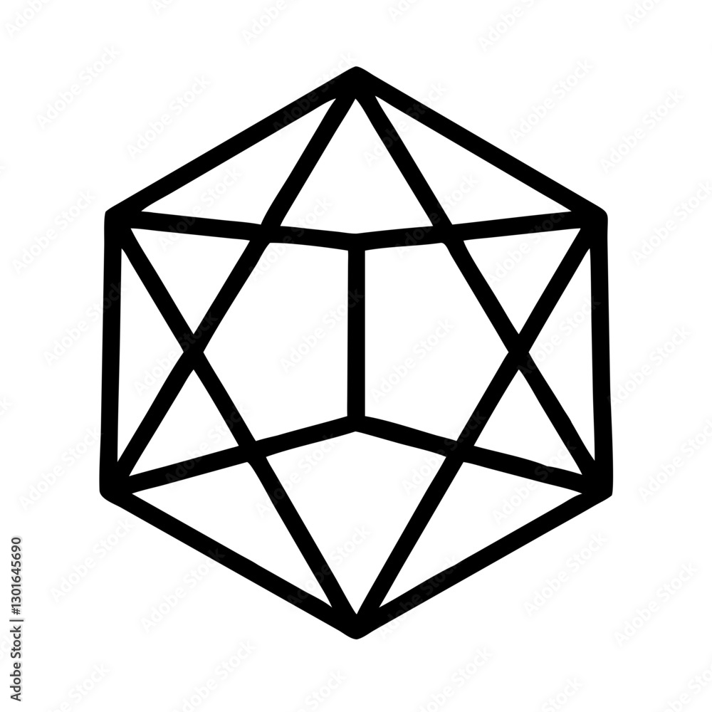 Poster a three-dimensional geometric figure with sharp angles and a modern aesthetic. the graphic features 