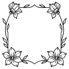 a square floral frame border in elegant black line art vector illustration