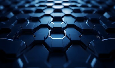 Fototapeta premium Dark Blue Futuristic Hexagonal Surface Pattern Technology Background