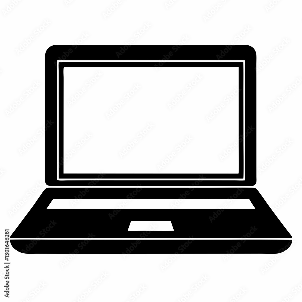 Poster a laptop computer in black outline isolated on a isolated backdrop, an icon for technology and commu