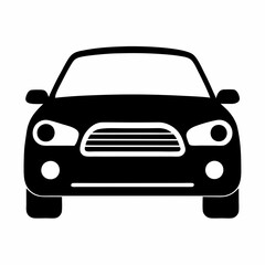 Fototapeta premium black car silhouette against a plain background. The image showcases the front view of a vehicle, emphasizing its headlights, grill, and wheels vector illustration