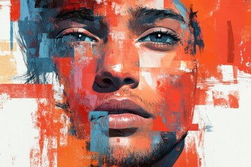 Modern art painting depicting a man with expressive brushstrokes