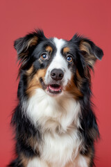 Australian Shepherd dog on minimalistic colorful background with Copy Space. Perfect for banners, veterinary ads, pet food promotions, and minimalist designs.