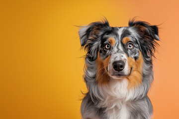 Fototapeta premium Australian Shepherd dog on minimalistic colorful background with Copy Space. Perfect for banners, veterinary ads, pet food promotions, and minimalist designs.