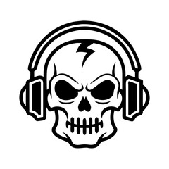 a skull wearing headphones with a lightning bolt, conveying a sense of edgy music or sound. This image combines themes of death, music, and energy vector illustration