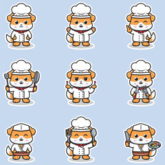 Vector Illustrations of cute Dog chef mascot cartoon character. Illustration Collection of Dog icon isolated. This is Vector Illustration.