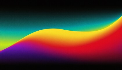 Vibrant color gradient wave background on black, red yellow green purple, grainy texture effect, wide banner