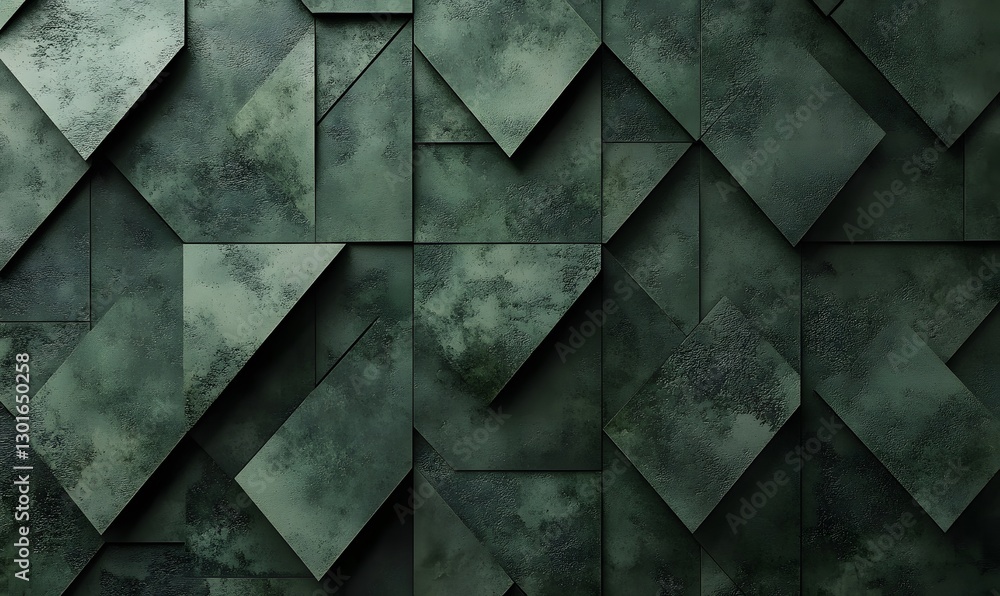 Poster abstract green geometric pattern with textured squares and triangles for background