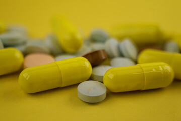 Photo of pills drugs  on background