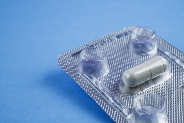 Photo of pills drugs  on background