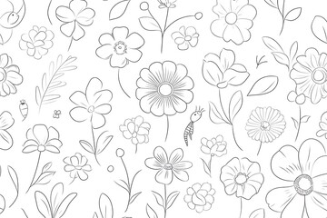 Fototapeta premium Beautiful Floral Line Art Pattern