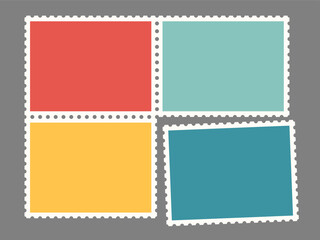 Set geometric blank frame. Retro colored text box. Empty speech bubble on gray background, postage stamp of different rectangle, square shape. Isolated Flat Vector template EPS10