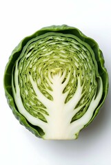 Obraz premium A halved cabbage with a vibrant green interior and purple outer leaves, showcasing the beauty and detail of natural produce on a white background
