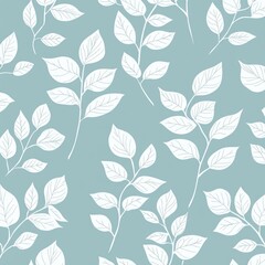 Elegant white leaves on teal background pattern