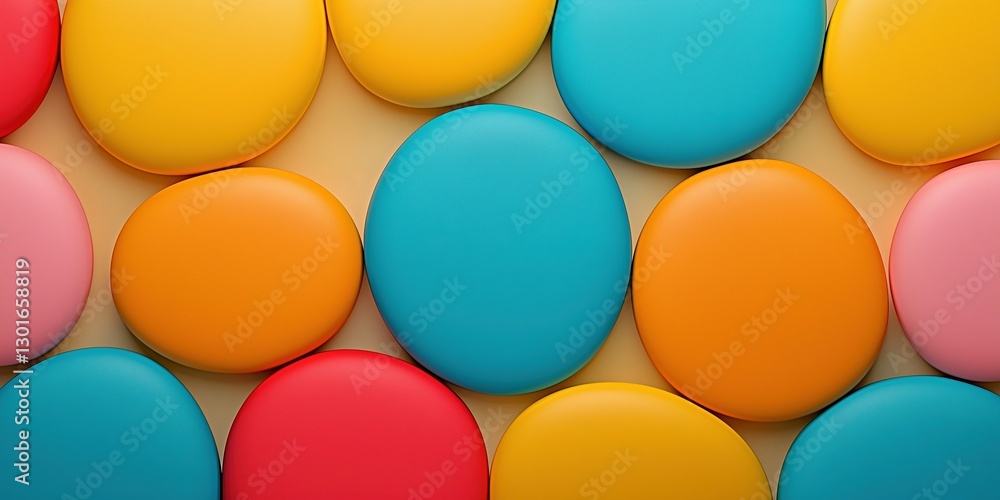 Poster colorful round elements create a playful mosaic of vibrancy on a neutral background