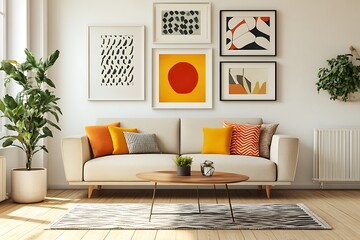 Modern Living Room with Abstract Art and Cozy Decor