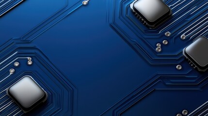 A close-up of a blue circuit board featuring microchips and intricate pathways, Ideal for technology-related projects, electronics presentations, or to illustrate modern innovation,