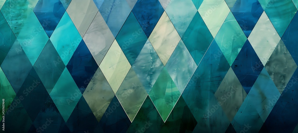 Poster geometric backdrop featuring a rhombus grid with alternating rusty blue and green colors