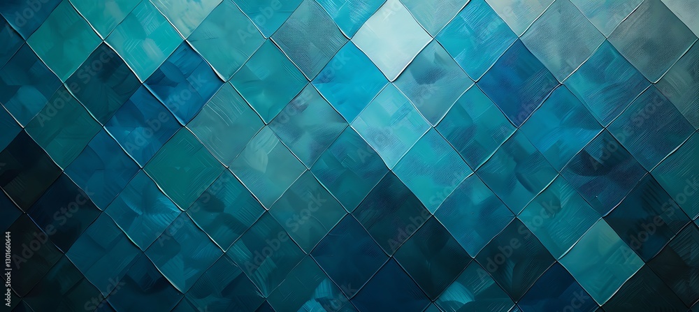 Poster rhombus grid backdrop with changing rusty shades of blue and green in an abstract geometric design