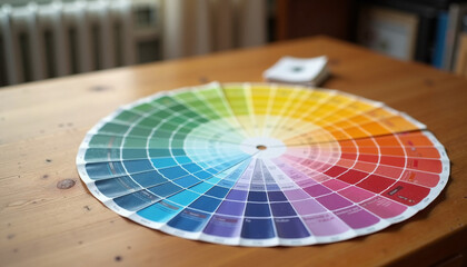 Color palette wheel on wooden table