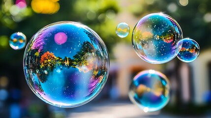 Colorful Bubbles Reflecting Landscape
