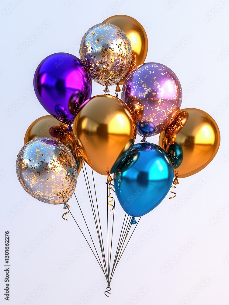 Poster a striking collection of gleaming iridescent metallic balloons in a vibrant array of colors includin
