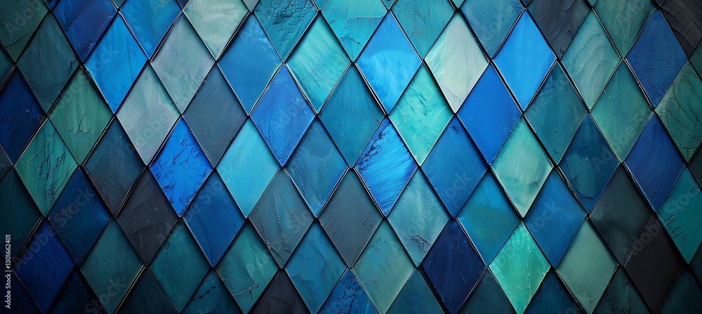 Poster abstract rhombus grid backdrop with alternating rusty tones of blue and green for a unique look