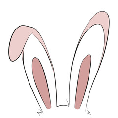 Easter bunny ears vector illustration on a white background. Easter symbol for banner, poster, greeting card. Easter design with bunny ears, in pastel pink colors. Modern minimal line style.