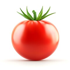 Fresh Red Tomato with Green Leaves Isolated on White Background