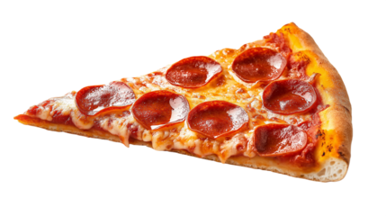 slice of pepperoni pizza isolated on white background , transparent png 