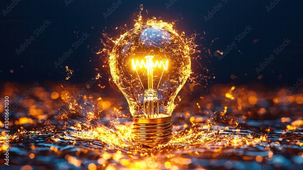 Poster intricate and intricate maze or network structure illuminated by a vibrant glowing light bulb in a d