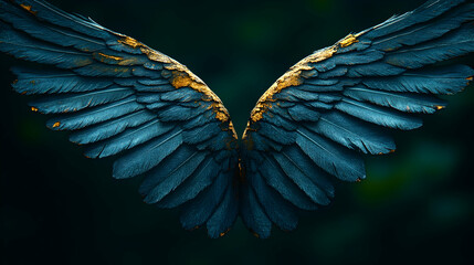 Fototapeta premium Dark, Golden Angel Wings, Mystical Display
