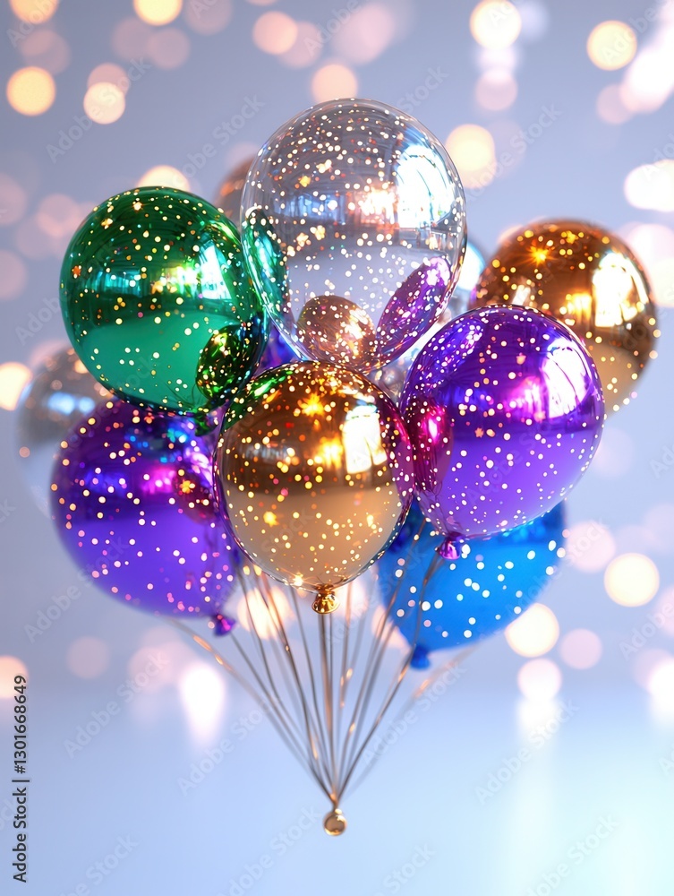 Poster luminous orbs of enchanting dynamic cluster of vibrant multicolored star shaped balloons that seem t