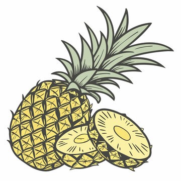 yellow pineapple slices, green leaves clip art preview
