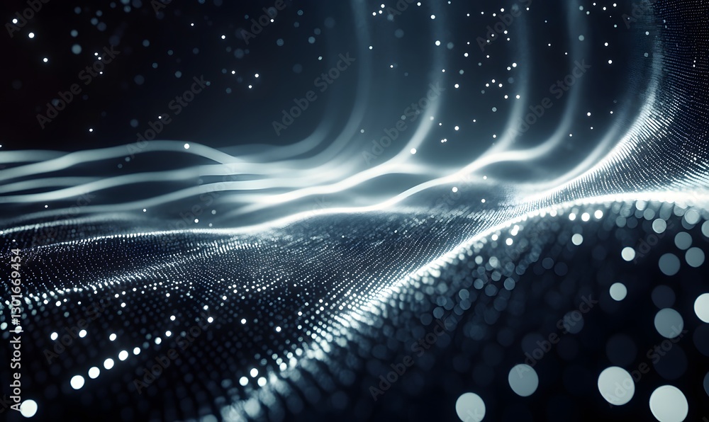 Aufkleber abstract digital wave with glowing particles on a dark background for technology