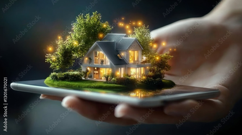 Poster futuristic 3d rendered smart home automation concept with sustainable design and intelligent energy 
