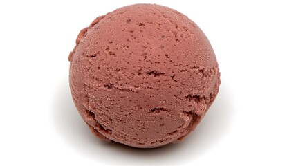 Delicious Single Scoop of Creamy Pink Strawberry Sorbet on White Background