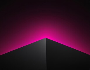 An abstract geometric composition showcasing a sharp black triangle against a vibrant pink background.
